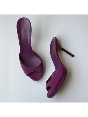 Gucci Purple Suede Bamboo Mules